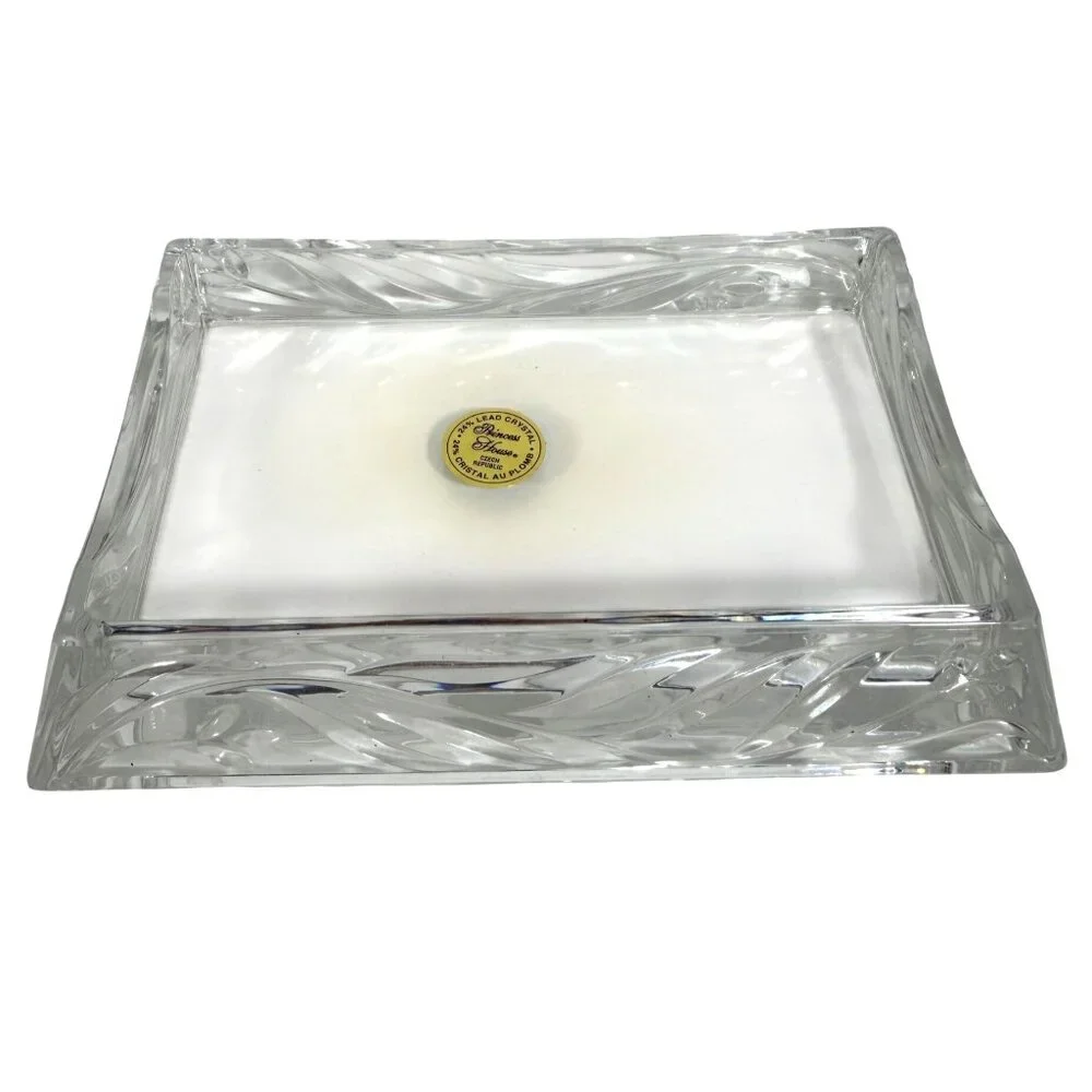Princess House 24% Lead Crystal Memo Pad Holder Retired + Original Paper